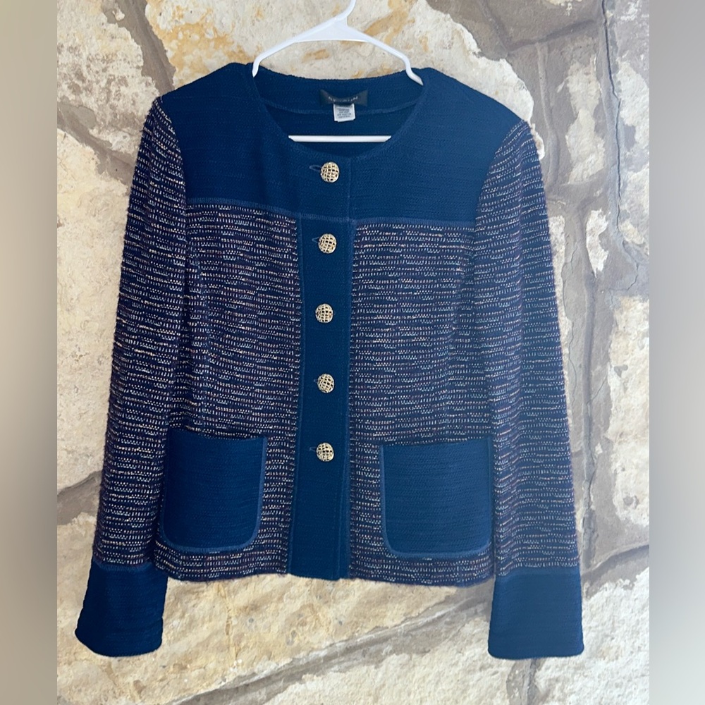 St John Tweed Blazer Cardigan Gold Button Detail Wool Blend